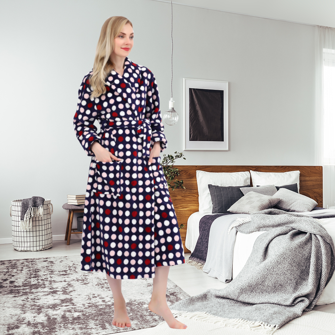 Robe de lã de flanela feminina, roupão de banho de pelúcia quente para mulheres camisola de xale com bolsos